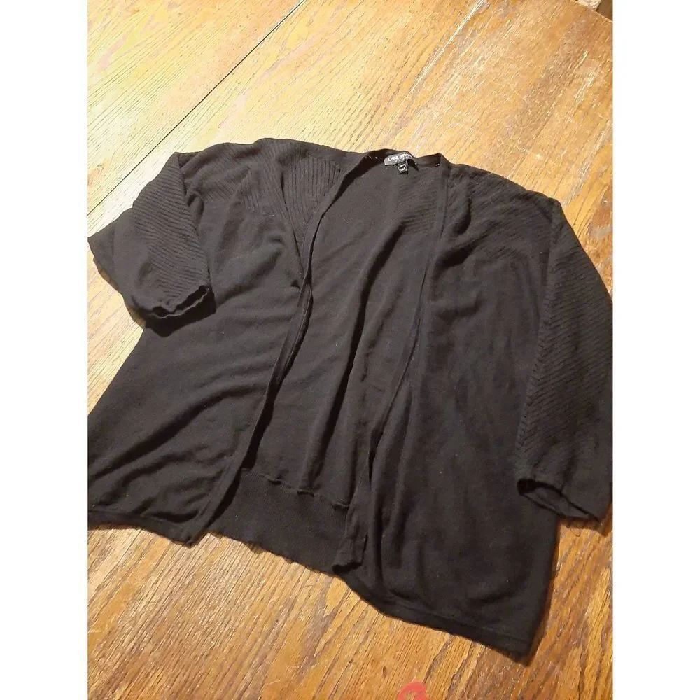 14/16 Lane Bryant Black 3/4 Sleeve Knit Sweater  Cardigan Open Front Over Shirt